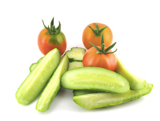 Tomatoes and cutted cucumber.