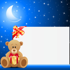 Weihnachtskarte mit Teddybär und Geschenk