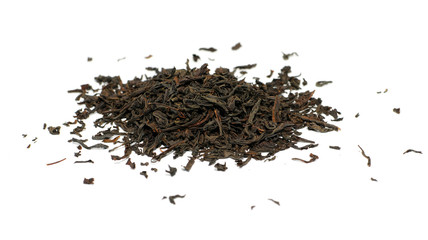 Black tea loose dried tea leaves, isolated