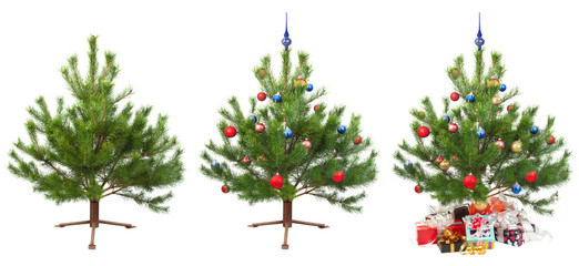 three photos of the Christmas tree for the subsequent animation