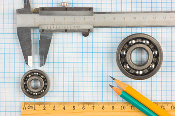 calipers, bearing and square
