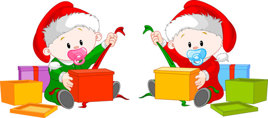 Christmas  twins  open gift
