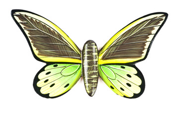 Green  Wooden Butterfly Isolated on White
