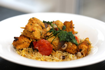 Achaari Chicken Kebabs with Moung Dal Pilau Rice