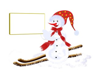 Christmas snowman skier, frame fot text