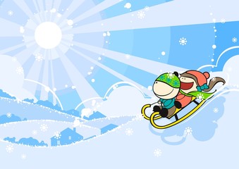 Cute kids sledding