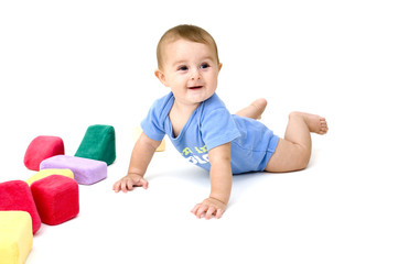 Cute Baby with Toys, Isolated