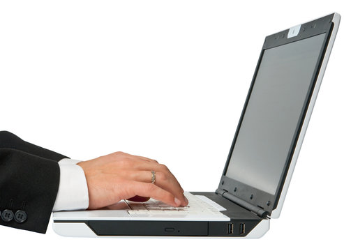 Businessman working with white laptop