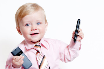 bright closeup portrait of adorable baby businessman