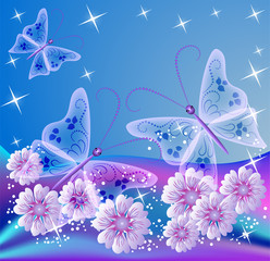 Obraz na płótnie Canvas Floral background with transparent butterfly