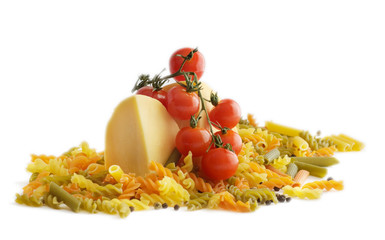 Pasta and cheese isolated on white