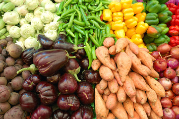 close up of colorful vegetables on market stand