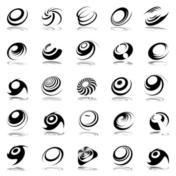Spiral movement and rotation. 25 design elements. Set 2.