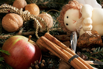 Christmas decoration with apple and angel