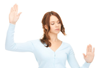 businesswoman working with something imaginary