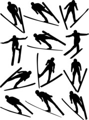 ski jumping collection - vector - obrazy, fototapety, plakaty
