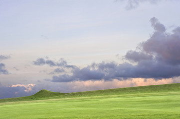 Beautiful view of golf course in English clountryside with drama