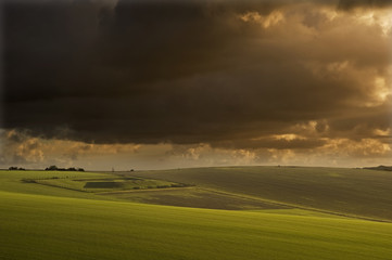 Beautiful stormy landscape over agricultural English contryside
