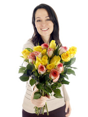 Young Woman Holding Bunch of Flowers. Model Released