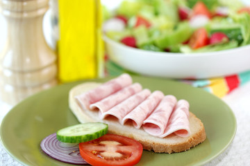German Garlic Sausage on Bruschettina with Salad