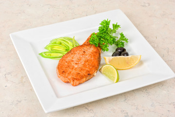 Grilled salmon steak