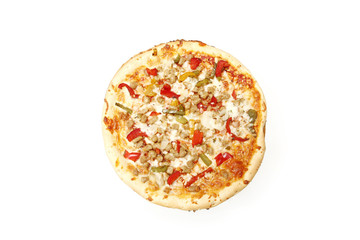 Sausage pizza with bell peppers and onions