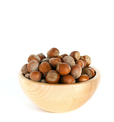 hazelnuts in a wooden bowl