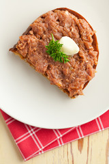 roasted bread with steak tartare