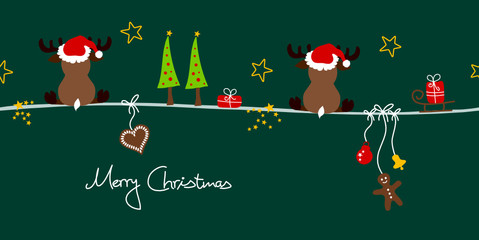 2 Christmas Reindeers & Symbols Green