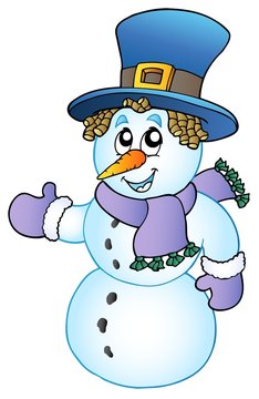 Cartoon snowman with big hat