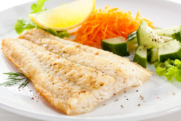 Fish dish - fried fish fillet with vegetables