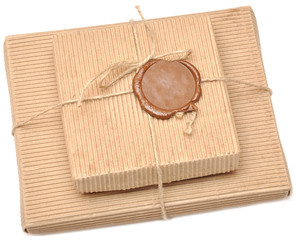 brown box with sealing wax