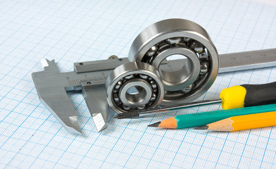 calipers, bearing and square