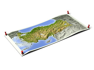 Turkey on unfolded map sheet.