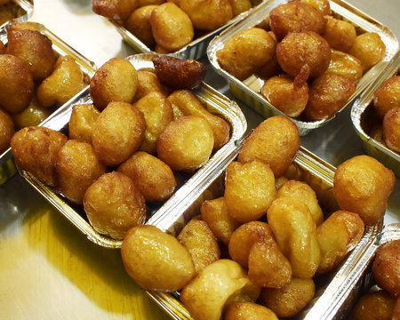 traditional Greek pancake balls "lukuma", honey assorted