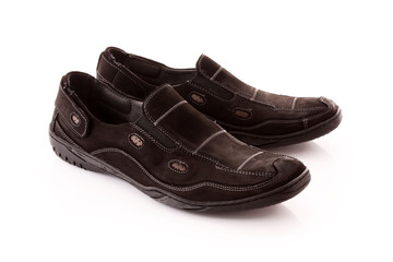 Pair of man's black shoes isolated on white background