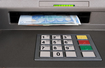 Cash machine with Euros - closeup