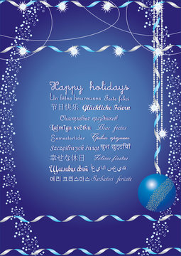 Happy holidays greetings on many languages