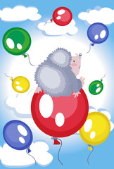 Hedgehog flies at the balloon