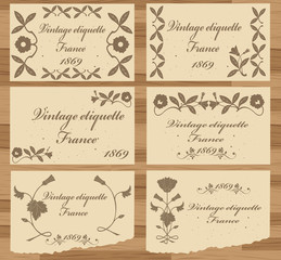 Labels vintage ecology vector set on wooden texture background