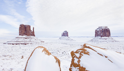 winter The Mittens and Merrick Butte, Monument Valley National P