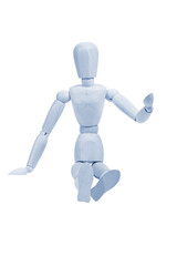 Gliederpuppe sitzend cyan