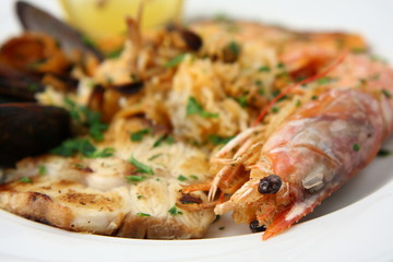 piatto di pesce con gambero