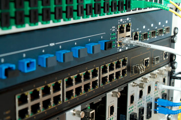 Technology center with fiber optic and metalic equipment