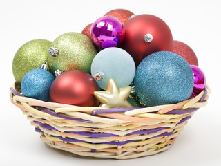 Fototapeta na wymiar Christmas Ornaments Wicker Basket
