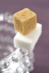 Morceaux de sucre blanc et sucre roux