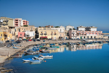 Boats moored at tourist port of Bisceglie. Apulia.