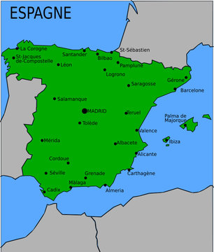Carte des Villes Principales d'Espagne