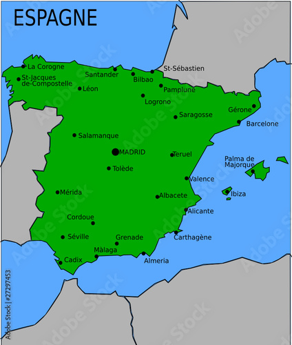 "Carte des Villes Principales d'Espagne" fichier vectoriel ...
