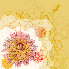 Fototapeta na wymiar vector background with a golden chrysanthemum